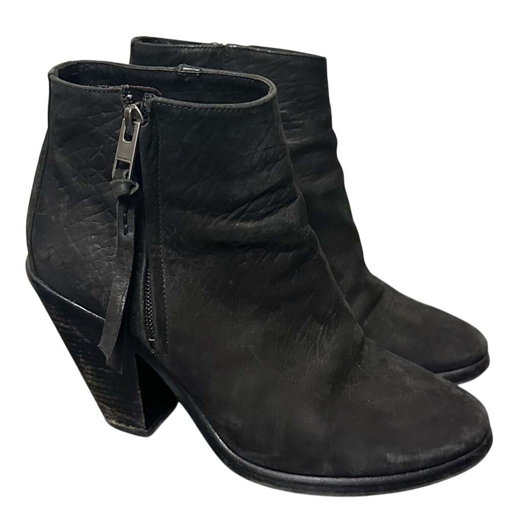 ALLSAINTS Jonas Embossed Leather Ankle Boots Size 38 8 Heeled Edgy Grunge Shoes